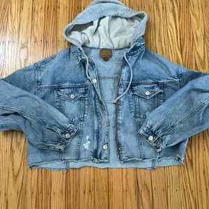 American Eagle Outfitters Blue Jean Jacket with Gray Hood